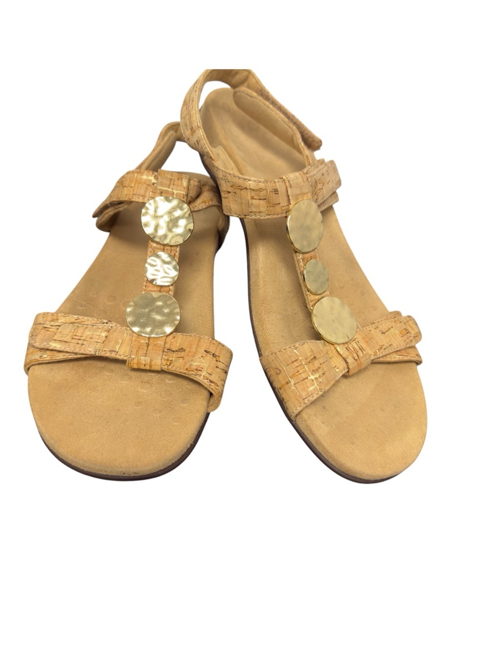 Vionic Farra Cork Gold Medallion Ankle Strap Comfort Orthotic Sandals Size 10